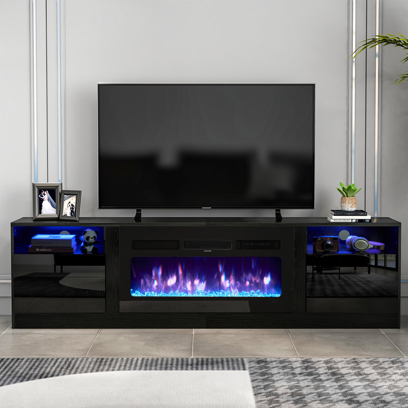 Latitude Run® Iroh 79'' W Storage Credenza with Electric Fireplace